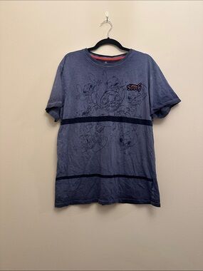 Disney Stitch Design Short-Sleeve Tee‎ Blue with Navy Accents Patch Sz M